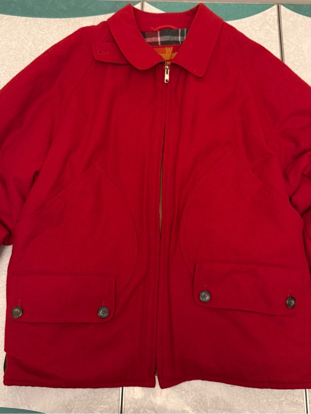 Vtg 90s London Fog Winning Edge Red Plaid-Lined Harrington Jacket - Large